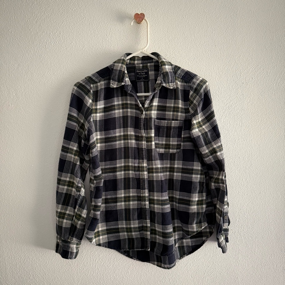 Abercrombie & Fitch Navy, Green and White Plaid Button Down Shirt